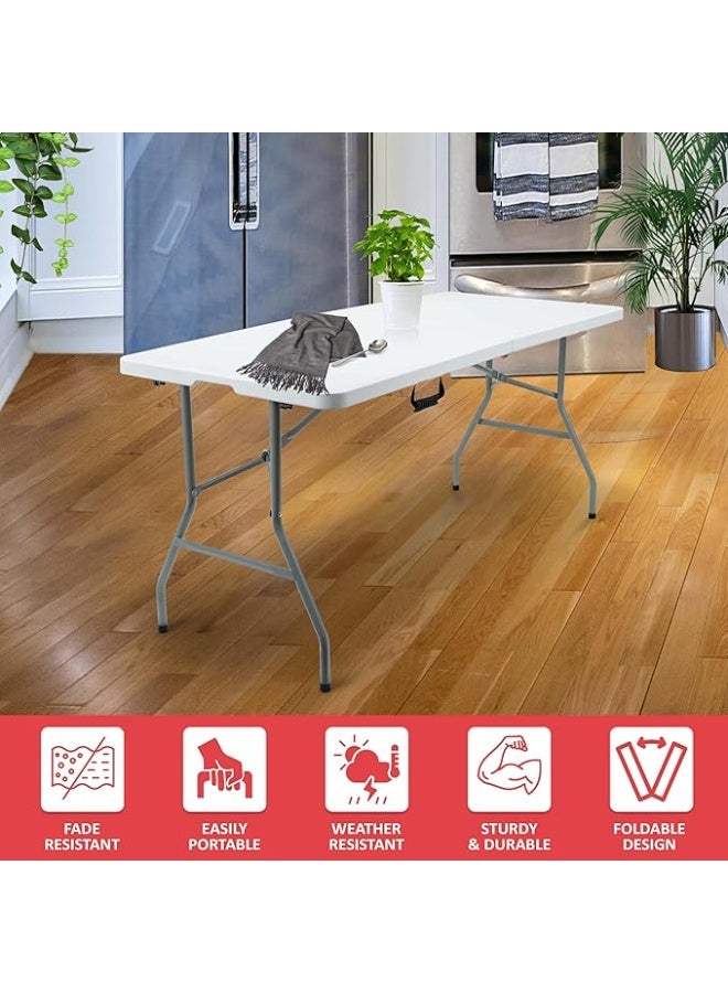 6FT Heavy Duty Folding Table – 1.8M Plastic and Metal Table for Dining, Camping, BBQs & Outdoor Use – White - Image 5