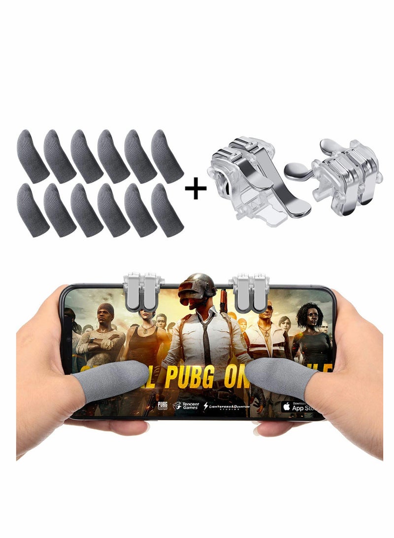 Gaming Finger Sleeves, 12 Pack Ultra-Sensitive Anti-Sweat Breathable Covers with 2 Mobile L1R1 Game Triggers for Phone Gaming, Six-Finger Linkage for Enhanced Shooter Control  - Image 1