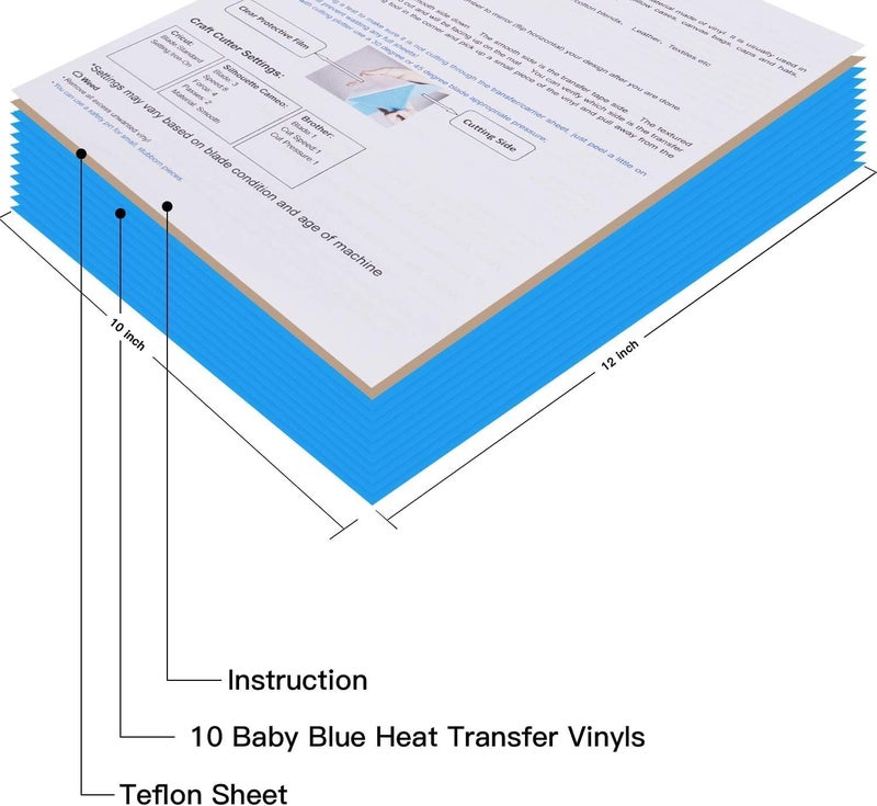 JANDJPACKAGING Baby Blue Heat Transfer Vinyl HTV - 10 Sheets Easy to Weed T-Shirt Iron on Vinyl Compatible with Cricut Cutting Machine & Silhouette Cameo, All Craft Cutters - Image 2