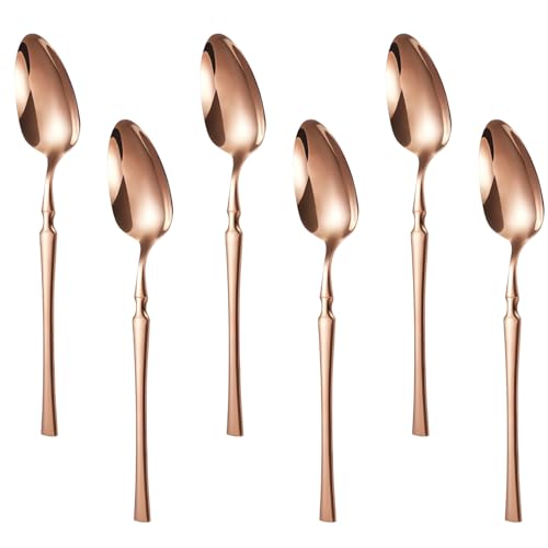 Oicia Stainless Steel Dinner Spoon Set, Mirror Polish Soup Spoons, Dessert Spoon Set for Dining Table, Rose Gold Plating Cutlery Teaspoons, Tablespoons, Flatware Cutlery Spoons (Pack of 6, Bigspoons) - Image 1