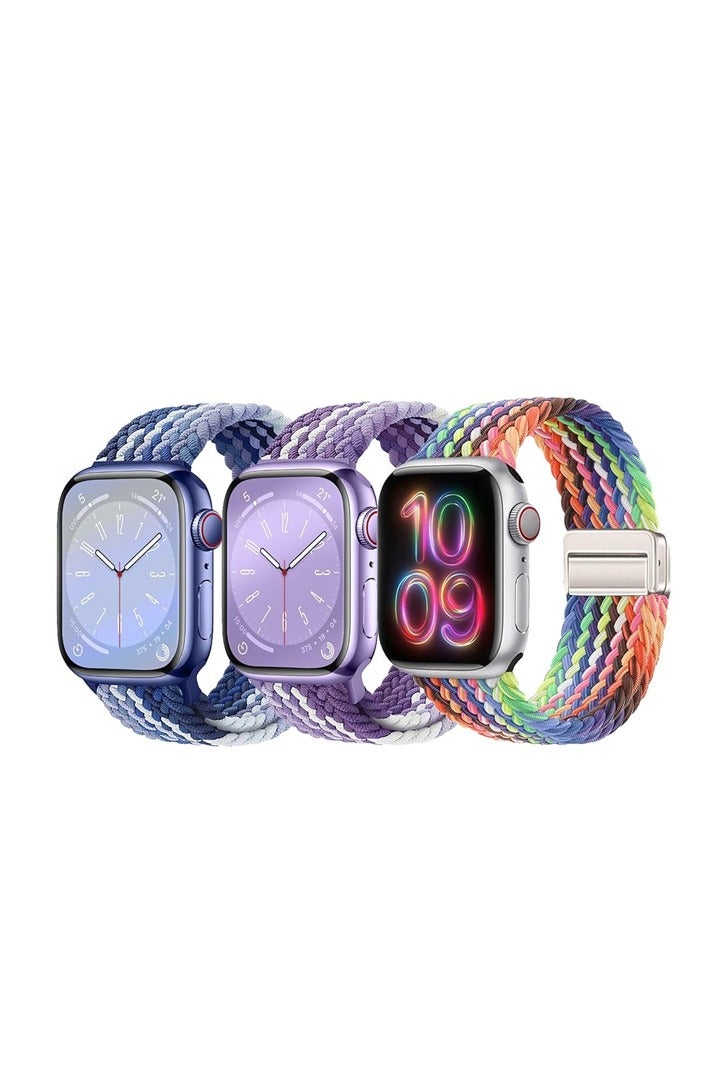 3 Pack Braided Sport Loop Band Compatible with Apple Watch Bands44/45/46/49mm【S10】46mm Men Women, Stretchy Nylon Solo Loop Strap，Stretchy Nylon Solo Loop Strap for iWatch Series 10 9 8 7 6 SE 5 4 3 - Image 1