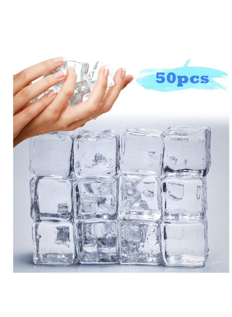 Y&D 100 قطعة 20 مم مكعبات ثلج بلاستيكية قابلة لإعادة الاستخدام، مكعبات أكريليك شفافة وهمية، مكعبات كريستال مربعة صناعية لدعائم التصوير الفوتوغرافي لتزيين المنزل وحشو مزهرية مركزية للزفاف - Image 3