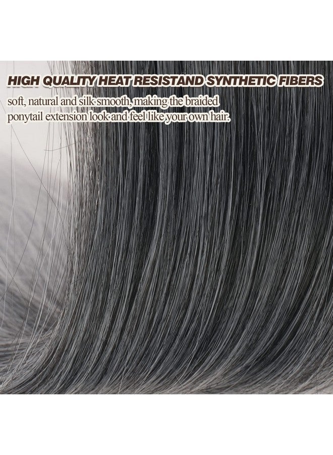 BARSDAR 26 Inch Long Braided Ponytail Extension With Hair Tie Straight Wrap Around Hair Extensions Pony Tail Diy Natural Soft Synthetic Hair Piece For Women Girlsblack Mixed Silver Grey Gradient - Image 3