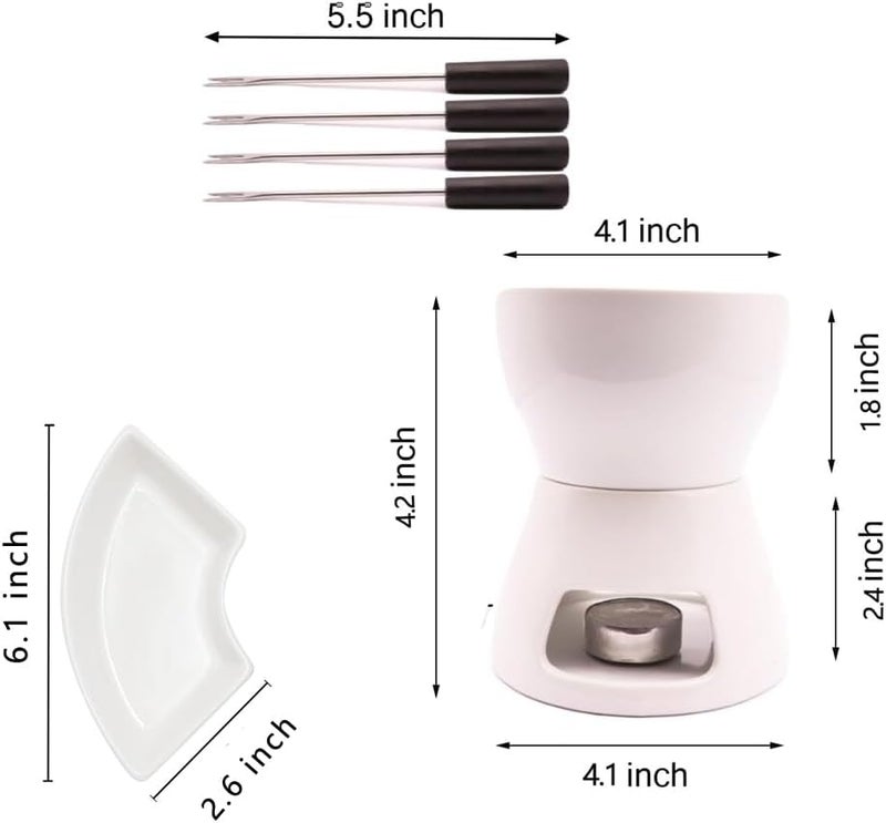 CORJEEJOR Fondue Pot Set,Ceramic Butter Warmer Set with 4 Forks and 4 Dishes,Cheese Fondue Pot,Fondue Pot Melting Pot Set,Melt Hot Pot Bowl Set For Cheese Chocolate Butter Caramel - Image 5