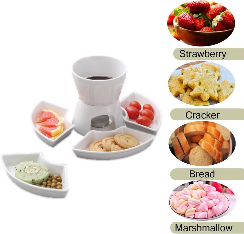 CORJEEJOR Fondue Pot Set,Ceramic Butter Warmer Set with 4 Forks and 4 Dishes,Cheese Fondue Pot,Fondue Pot Melting Pot Set,Melt Hot Pot Bowl Set For Cheese Chocolate Butter Caramel - Image 2