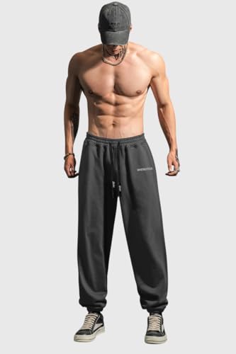 HHZ Men's Cotton Joggers Sweatpants Loose Sweat Pants Baggy Sweatpants Gym Workout Jogging Yoga Lounge Jesery Pajama Pants with Elastic Bottom Straight Leg Sweatpants(Y002Dark Grey,34) - Image 3