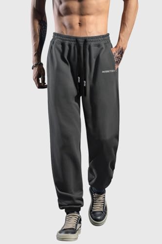 HHZ Men's Cotton Joggers Sweatpants Loose Sweat Pants Baggy Sweatpants Gym Workout Jogging Yoga Lounge Jesery Pajama Pants with Elastic Bottom Straight Leg Sweatpants(Y002Dark Grey,34) - Image 2