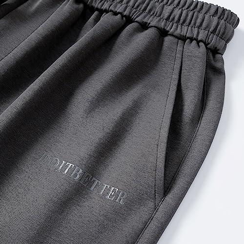 HHZ Men's Cotton Joggers Sweatpants Loose Sweat Pants Baggy Sweatpants Gym Workout Jogging Yoga Lounge Jesery Pajama Pants with Elastic Bottom Straight Leg Sweatpants(Y002Dark Grey,34) - Image 4