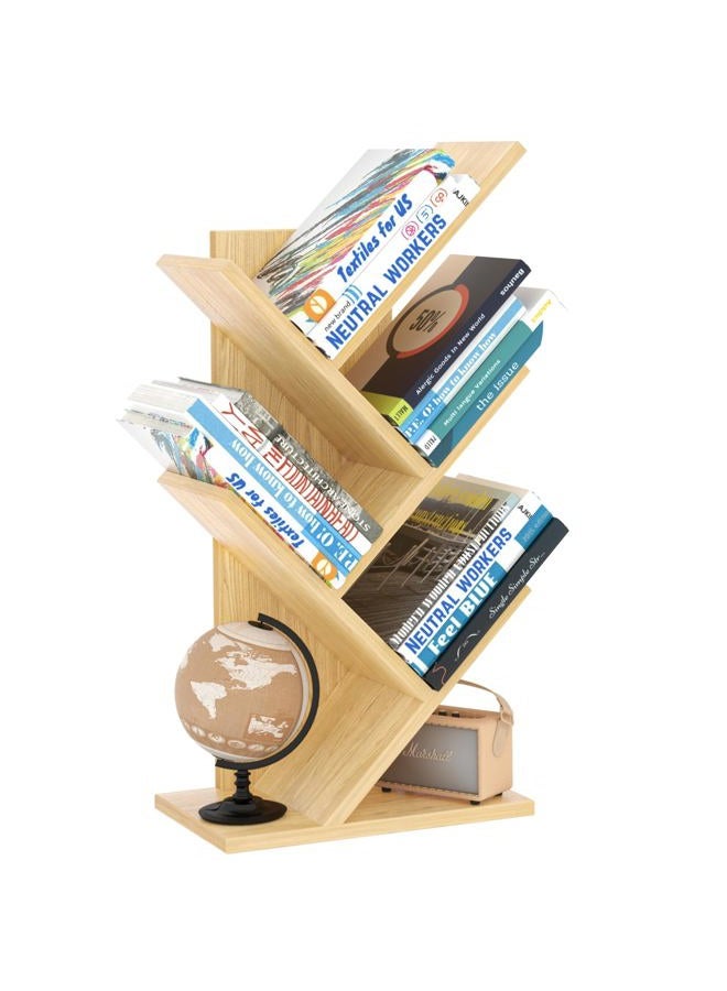 SHEEPAM 5 Tier Tree Book Shelf, Small Desktop Bookshelf with Storage Organizer, Wood Bookcase, Desk Display Bookshelves, Floor Standing Organizer Bookcases for Living Room,Bedroom,Office-Natural - Image 1