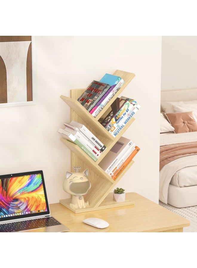 SHEEPAM 5 Tier Tree Book Shelf, Small Desktop Bookshelf with Storage Organizer, Wood Bookcase, Desk Display Bookshelves, Floor Standing Organizer Bookcases for Living Room,Bedroom,Office-Natural - Image 3