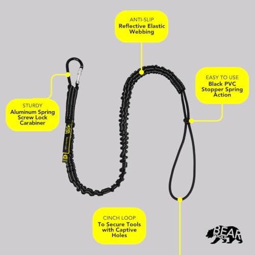 BearTOOLS Tool Lanyard with Single Carabiner and Adjustable Loop End, Standard Length, Maximum Weight Limit 8KG / 17.6lb, Aluminum Screw Lock Carabiner with Shock Cord Stopper, 0923S (3 Pack) - Image 4