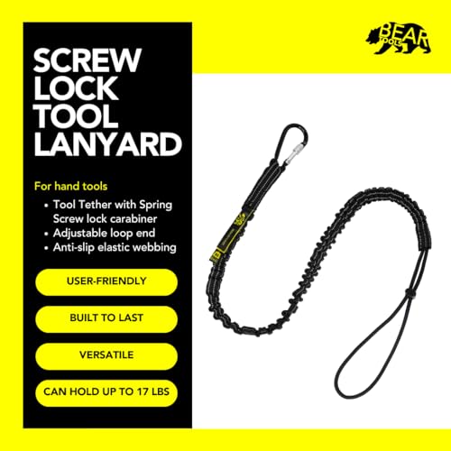 BearTOOLS Tool Lanyard with Single Carabiner and Adjustable Loop End, Standard Length, Maximum Weight Limit 8KG / 17.6lb, Aluminum Screw Lock Carabiner with Shock Cord Stopper, 0923S (3 Pack) - Image 2