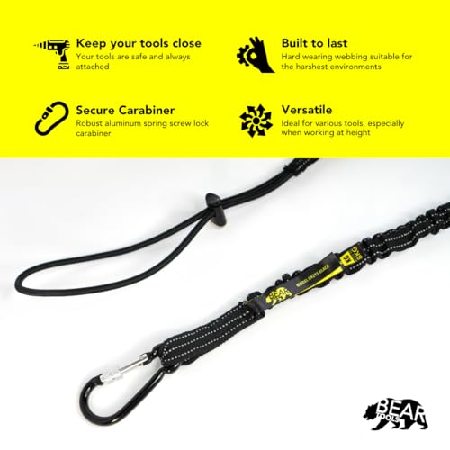 BearTOOLS Tool Lanyard with Single Carabiner and Adjustable Loop End, Standard Length, Maximum Weight Limit 8KG / 17.6lb, Aluminum Screw Lock Carabiner with Shock Cord Stopper, 0923S (3 Pack) - Image 3
