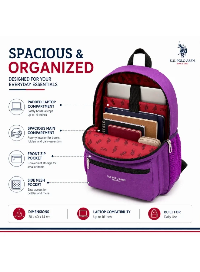 U.S. Polo Assn.  U.S. Polo Assn. Classic Royal Purple Signature Stripe Backpack for School and Office MultiCompartment Bag for Campus  | Best Price UAE