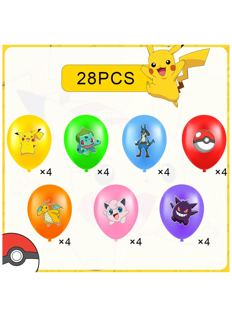 FRUITFUL PARTY Pokemon Balloon Set, 28Pcs Pokemon Birthday Balloons for Pokemon Birthday party Supplies, Including 7 Styles and Patterns, Perfect for Pokemon Party Decorations, Pokemon Birthday Decorations - Image 2