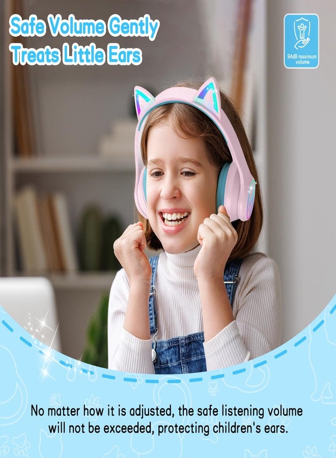 LOBKIN Kids Bluetooth Headphones,Over Ear Kids Headphones Wireless with Mic 50H Playtime Colorful LED Lights AUX Cord 94dB Safe Volume Limited Foldable Design for Boy Girl Travel/School/iPad - Image 3