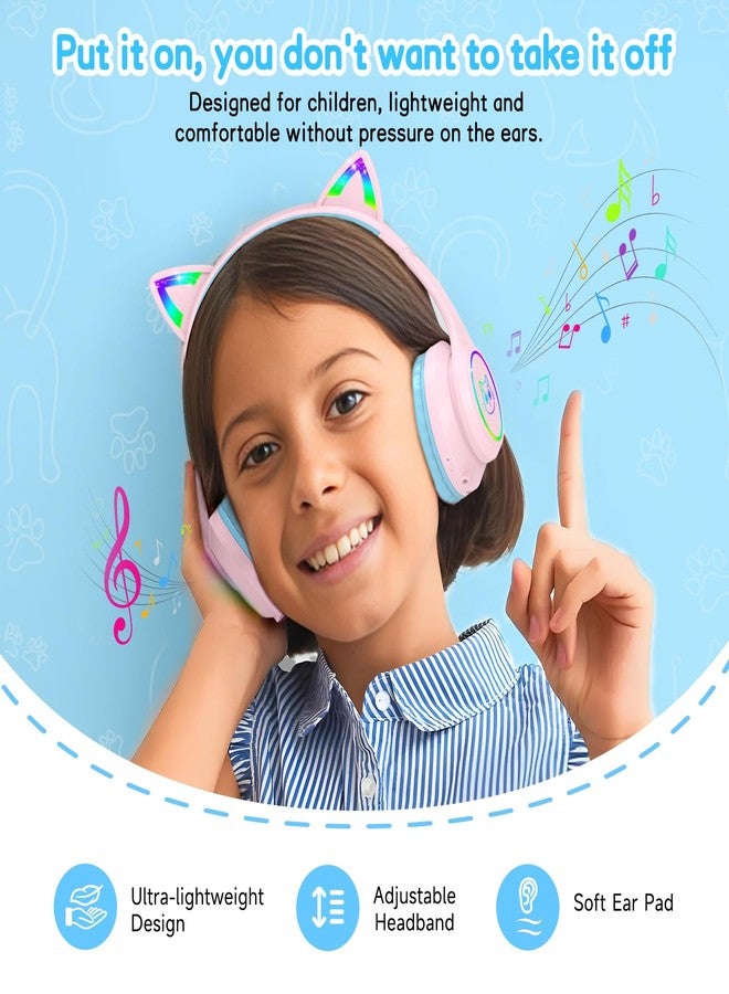 LOBKIN Kids Bluetooth Headphones,Over Ear Kids Headphones Wireless with Mic 50H Playtime Colorful LED Lights AUX Cord 94dB Safe Volume Limited Foldable Design for Boy Girl Travel/School/iPad - Image 4