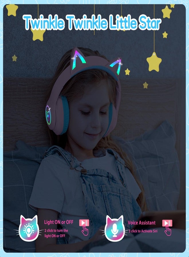 LOBKIN Kids Bluetooth Headphones,Over Ear Kids Headphones Wireless with Mic 50H Playtime Colorful LED Lights AUX Cord 94dB Safe Volume Limited Foldable Design for Boy Girl Travel/School/iPad - Image 5