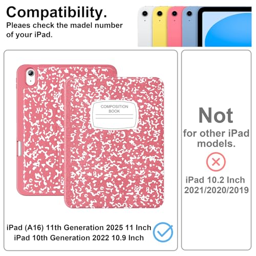 Supveco Case for iPad (A16) 11th Generation 11 inch (2025),iPad 10th Generation 10.9 inch (2022) with Pencil Holder-[Auto Wake/Sleep],Premium Folio Stand Case with Soft TPU Back Cover-Watermelon - Image 2