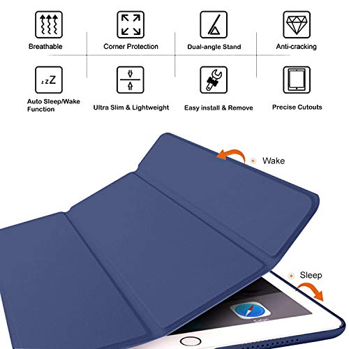 DuraSafe Cases iPad Air 2 2014 9.7 Inch [ Air 2nd Gen ] A1567 A1566 MGLW2HN/A MGL12HN/A MH0W2HN/A MGKM2HN/A Trifold Hard Smart PC Translucent Back Cover - Navy Blue - Image 5