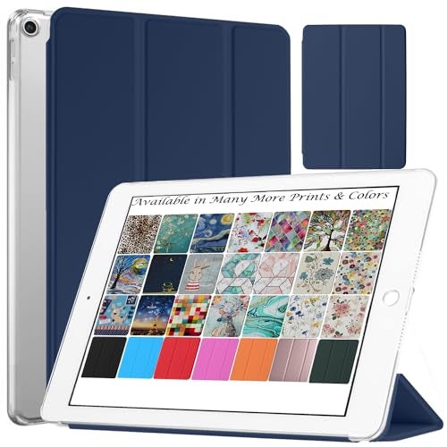 DuraSafe Cases iPad Air 2 2014 9.7 Inch [ Air 2nd Gen ] A1567 A1566 MGLW2HN/A MGL12HN/A MH0W2HN/A MGKM2HN/A Trifold Hard Smart PC Translucent Back Cover - Navy Blue - Image 1