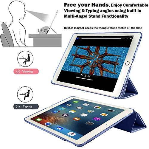 DuraSafe Cases iPad Air 2 2014 9.7 Inch [ Air 2nd Gen ] A1567 A1566 MGLW2HN/A MGL12HN/A MH0W2HN/A MGKM2HN/A Trifold Hard Smart PC Translucent Back Cover - Navy Blue - Image 4