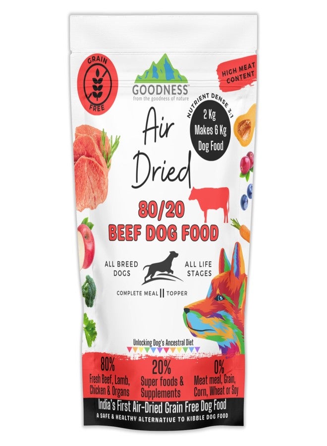 Goodness 80/20 Beef Air Dried Dog Food with 80% Fresh Beef, Lamb, Chicken & 20% Superfoods - Grain-Free, Natural, for All Dog Breeds & All Life Stages- 2 kg (Equals 6 kg of Dog Food) - Image 1