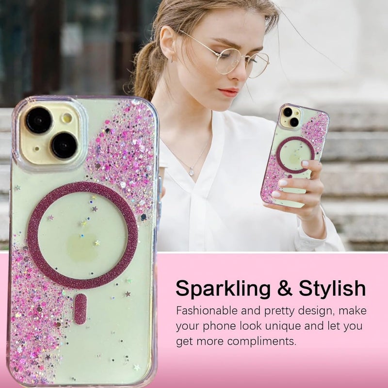 Mobistyle غطاء لامع لهاتف آيفون 15 | متوافق مع مغ-سيف بحجم 6.1 بوصة، لامع وجميل للبنات والنساء غطاء هاتف آيفون 15 (وردي) - Image 2