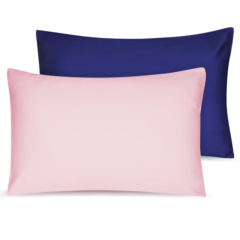Soft Organic Cotton Toddler Pillowcases 14 X 20 Inches Fit 13 X 18 14 X 19 Pillows Smooth Pearl Cotton Baby Pillowcases with Envelope Closure Pink and Navy Blue Set of 2