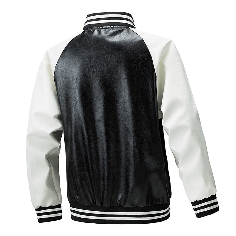 Plus Size Fashion Coat Stand Collar Leisure New Loose Men'S Motorcycle Leather Jacket - Image 5