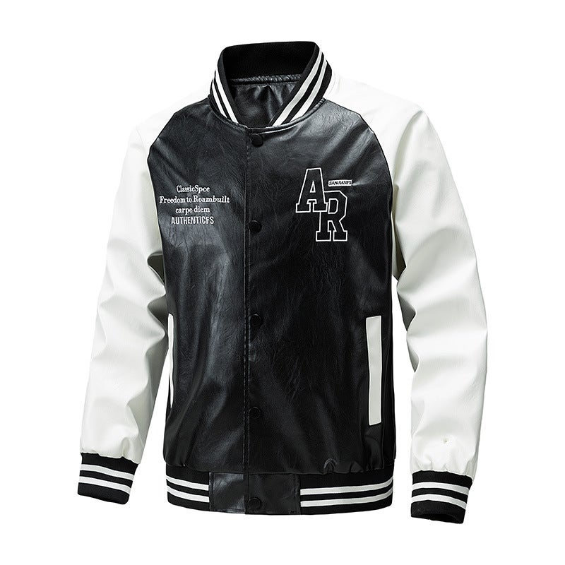 Plus Size Fashion Coat Stand Collar Leisure New Loose Men'S Motorcycle Leather Jacket - Image 3