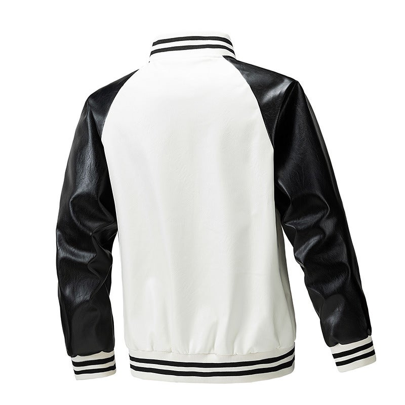 Plus Size Fashion Coat Stand Collar Leisure New Loose Men'S Motorcycle Leather Jacket - Image 4