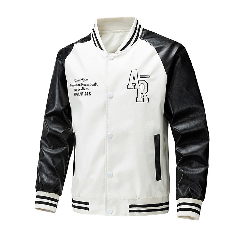 Plus Size Fashion Coat Stand Collar Leisure New Loose Men'S Motorcycle Leather Jacket - Image 1