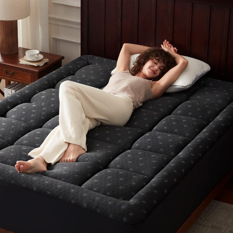 Anluoer Mattress Topper Queen Memory Foam for Back Pain,Down Alternative Pillow Top Mattress Topper,Thick Mattress Pad with 8-21" Deep Pocket, 60x80 Inches, Dark Grey - Image 1