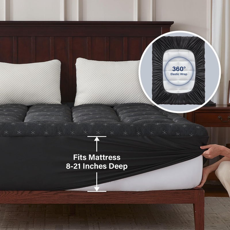 Anluoer Mattress Topper Queen Memory Foam for Back Pain,Down Alternative Pillow Top Mattress Topper,Thick Mattress Pad with 8-21" Deep Pocket, 60x80 Inches, Dark Grey - Image 5