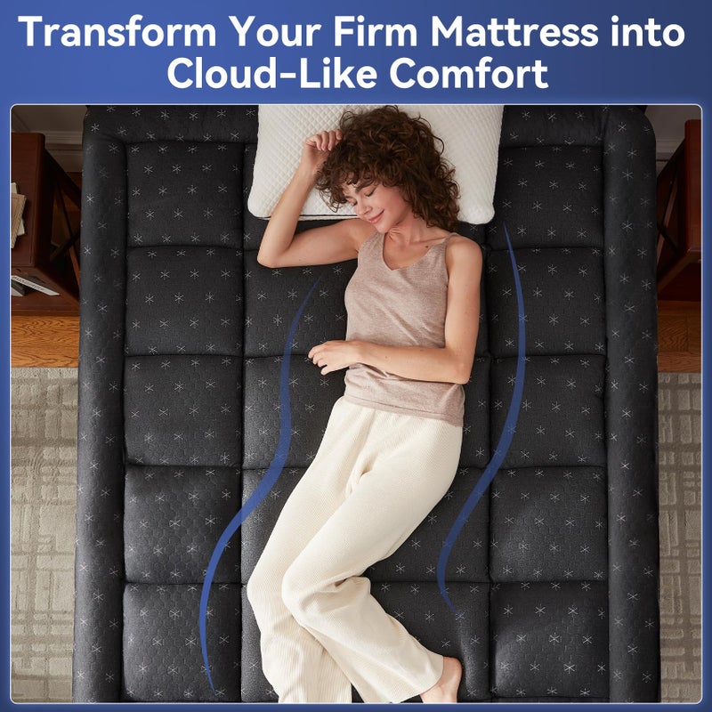 Anluoer Mattress Topper Queen Memory Foam for Back Pain,Down Alternative Pillow Top Mattress Topper,Thick Mattress Pad with 8-21" Deep Pocket, 60x80 Inches, Dark Grey - Image 4