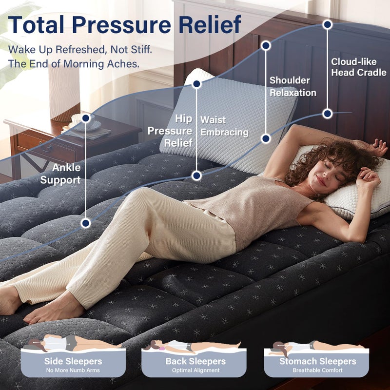 Anluoer Mattress Topper Queen Memory Foam for Back Pain,Down Alternative Pillow Top Mattress Topper,Thick Mattress Pad with 8-21" Deep Pocket, 60x80 Inches, Dark Grey - Image 3