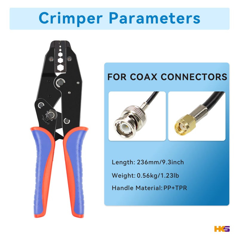 HKS Coax Ratchet Crimping Tool Set for Coaxial RG Cable RF Connector with 5 Changeable Dies - Image 4