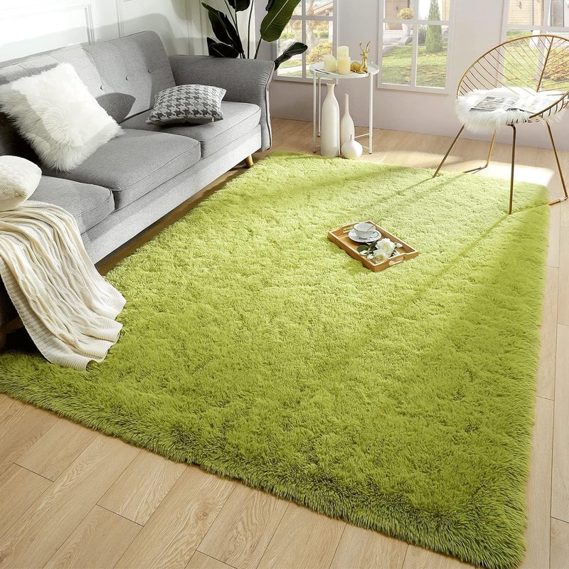 Merelax Soft Modern Indoor Large Shaggy Rug for Bedroom Livingroom Dorm Kids Room Home Decorative NonSlip Plush Fluffy Furry Fur Area Rugs Comfy Nursery Accent Floor Carpet 5x8 Feet Green