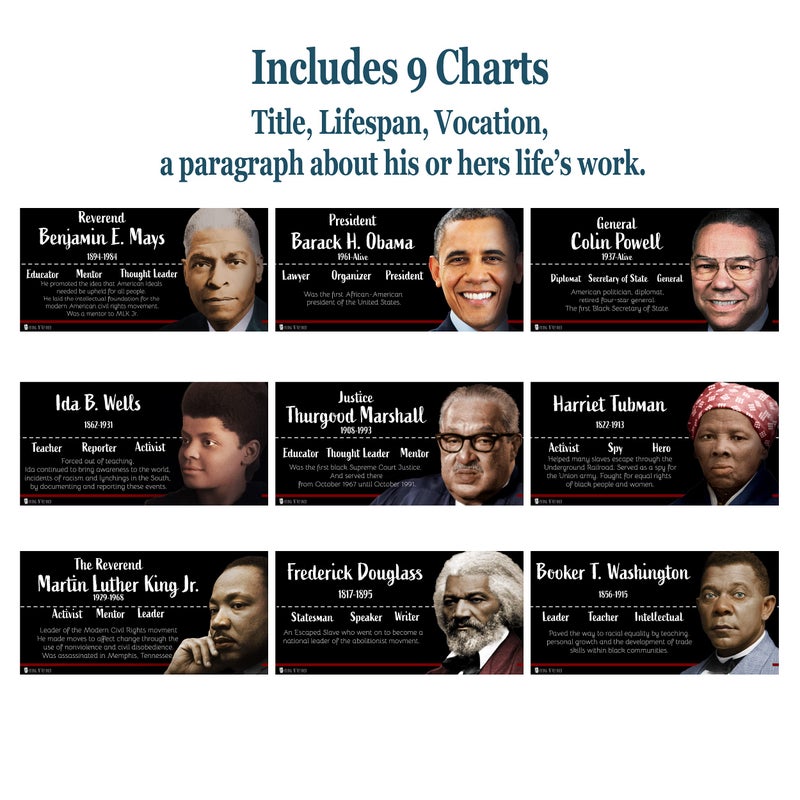 Young N Refined Black Heroes Poster bulletin board set, 9 charts pack Glossy Paper (9"x19") Young N Refined - Image 2