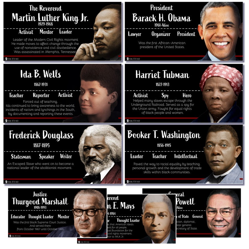 Young N Refined Black Heroes Poster bulletin board set, 9 charts pack Glossy Paper (9"x19") Young N Refined - Image 1