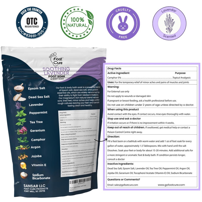 FOOT CURE Soothing Lavender Foot Spa with Epsom Salt Bath Soak â€“ Pedicure Foot Soak Tub & Feet Massager Spa â€“ Relaxing Scrubber & Dead Skin Remover â€“ Ionic Foot Bath Detox for Feet Care (Pack of 1) - Image 2