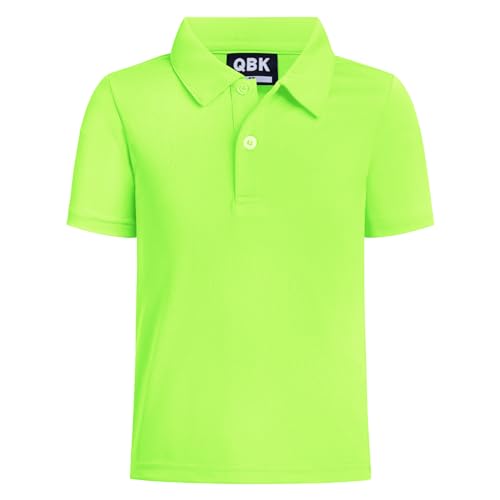 QBK Toddler to Youth Boys' Performance Polo Kids Collared Golf Shirt School Uniform (Neon Green S) - Image 1