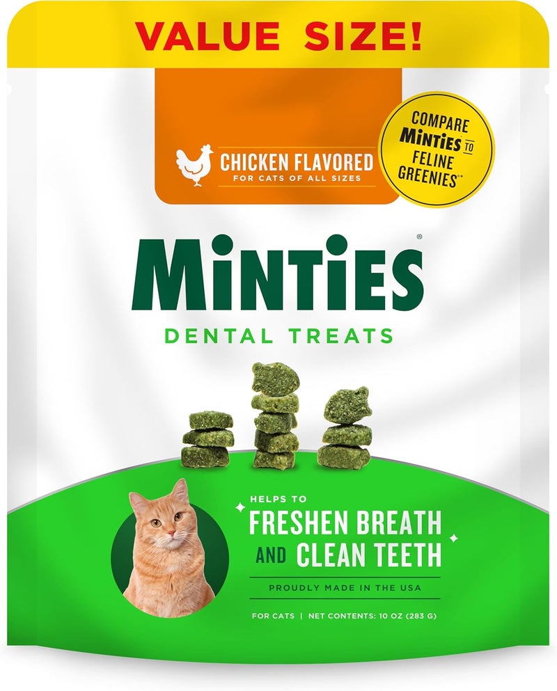 Minties Dental Treats for Cats, Chicken Flavored Cat Dental Treats, Freshens Breath and Controls Tartare, 285g - Image 1