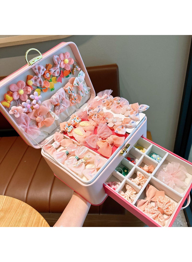 High Beauty Princess Children's Hair Accessories Set Gift Box Girl's Headrope Rubber Band  Baby's Birthday Gift Hairpin Jewelry Box 66pcs