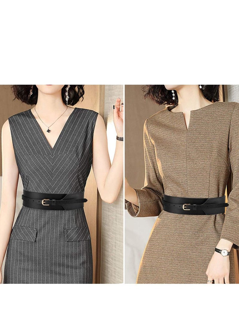 سيوسي Women Belt, PU Leather Wide Knotted Belt Simple and Versatile Waist Seal Adjustable Perforated Dress Girdle for Wedding Festival Shaping (2, Black Brown) - Image 5