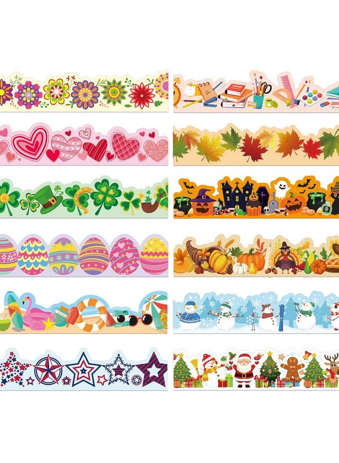 جيي حدود لوحة إعلانات العطلات من Geyee، 240 قطعة، بطول 236 قدمًا، حواف متعرجة بألوان قوس قزح، ديكورات حدود الإعلانات الكبيرة للفصول الدراسية والعودة إلى المدرسة (لطيفة) - Image 1