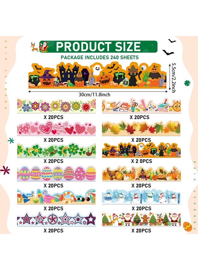 جيي حدود لوحة إعلانات العطلات من Geyee، 240 قطعة، بطول 236 قدمًا، حواف متعرجة بألوان قوس قزح، ديكورات حدود الإعلانات الكبيرة للفصول الدراسية والعودة إلى المدرسة (لطيفة) - Image 2