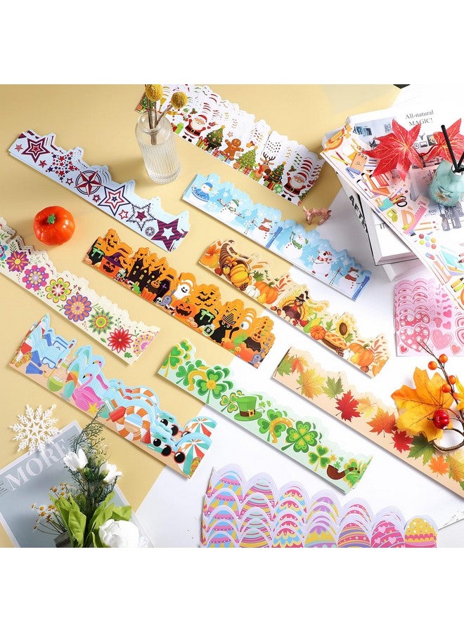 جيي حدود لوحة إعلانات العطلات من Geyee، 240 قطعة، بطول 236 قدمًا، حواف متعرجة بألوان قوس قزح، ديكورات حدود الإعلانات الكبيرة للفصول الدراسية والعودة إلى المدرسة (لطيفة) - Image 4