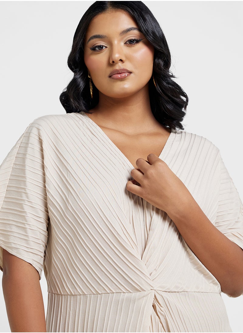 Ginger Plus - Ribbed V Neck Shift Dress With Slit - Image 1